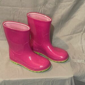 Pink Rain Boots with Green Soles size 11-12